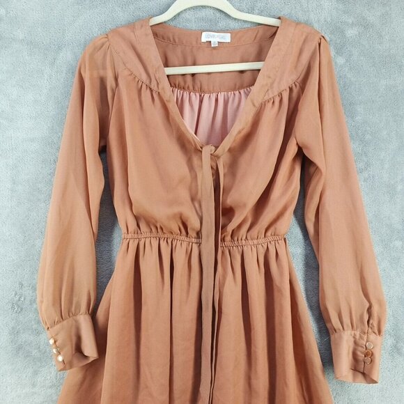 LOVELY GIRL Dress MEDIUM (8-10) Women Pullover Burnt Orange Tie Lightweight - Picture 2 of 13